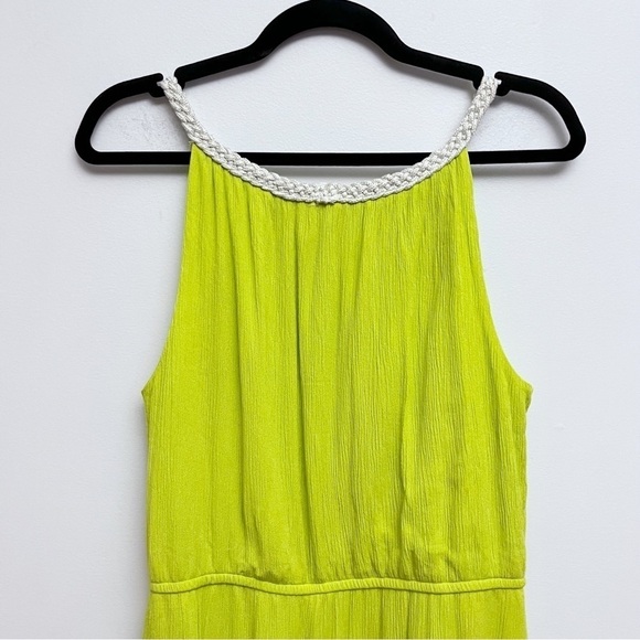 Nina Leonard Lime Green Braided Halter Plissé Gauze Maxi Dress Medium - Picture 2 of 12